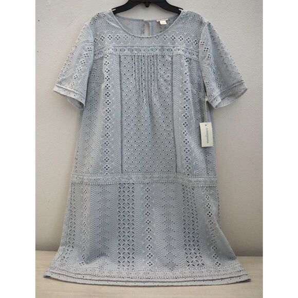 Sundance Women's Sz Medium Light Gray Lucille Lace Eyelet Shift Dress - Picture 1 of 15